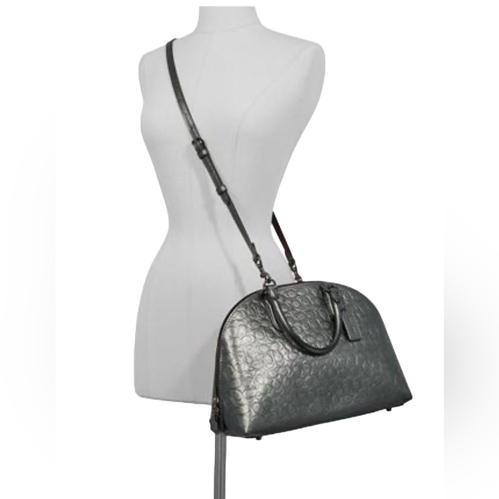 Coach Quinn Satchel, Gray Signature Metallic Leather